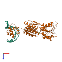 PDB entry 1qqb coloured by chain, top view.