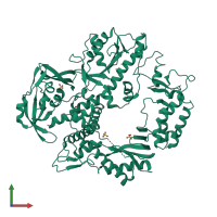 PDB entry 1qqc coloured by chain, front view.