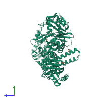 PDB entry 1qqc coloured by chain, side view.