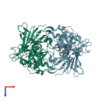 PDB entry 1qqj coloured by chain, top view.