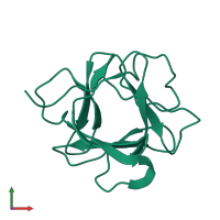 PDB entry 1qql coloured by chain, front view.
