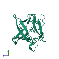 PDB entry 1qql coloured by chain, side view.