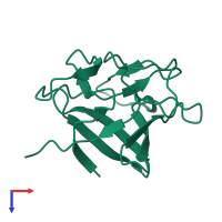 PDB entry 1qql coloured by chain, top view.