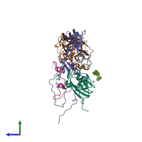PDB entry 1qqp coloured by chain, side view.