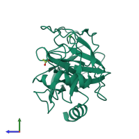 PDB entry 1qqu coloured by chain, side view.