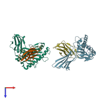 PDB entry 1qr1 coloured by chain, top view.