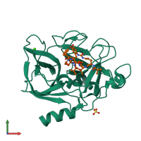 PDB entry 1qr3 coloured by chain, front view.