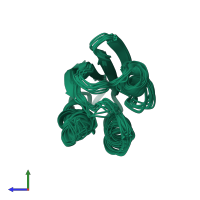 PDB entry 1qr5 coloured by chain, ensemble of 10 models, side view.