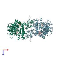 PDB entry 1qr6 coloured by chain, top view.