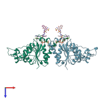 PDB entry 1qrd coloured by chain, top view.