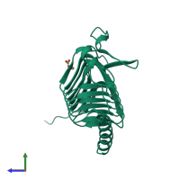 PDB entry 1qre coloured by chain, side view.