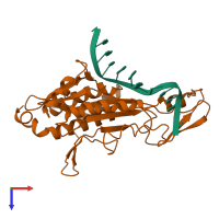 PDB entry 1qri coloured by chain, top view.