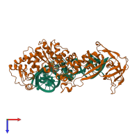 PDB entry 1qrt coloured by chain, top view.