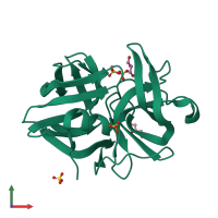 PDB entry 1qrw coloured by chain, front view.