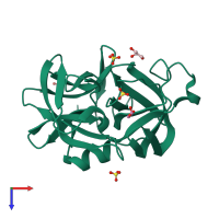 PDB entry 1qrw coloured by chain, top view.