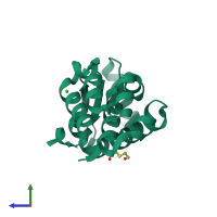 PDB entry 1qsb coloured by chain, side view.