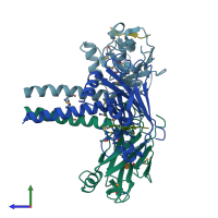 PDB entry 1qsc coloured by chain, side view.