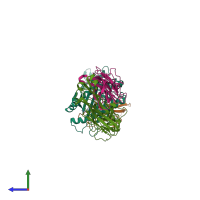 PDB entry 1qse coloured by chain, side view.