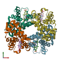 PDB entry 1qsh coloured by chain, front view.