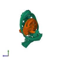 PDB entry 1qsk coloured by chain, ensemble of 15 models, side view.