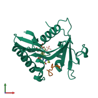 PDB entry 1qsn coloured by chain, front view.