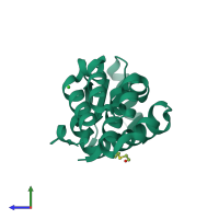 PDB entry 1qsq coloured by chain, side view.