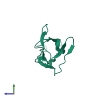 PDB entry 1qsz coloured by chain, side view.