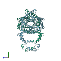 PDB entry 1qt1 coloured by chain, side view.
