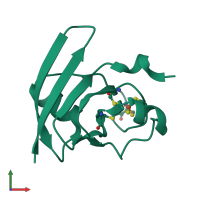 PDB entry 1qt9 coloured by chain, front view.