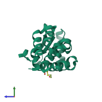 PDB entry 1qtd coloured by chain, side view.