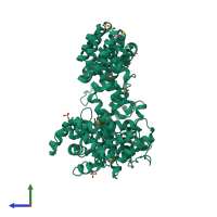 PDB entry 1qte coloured by chain, side view.