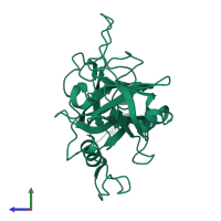 PDB entry 1qtf coloured by chain, side view.