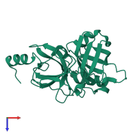 PDB entry 1qtf coloured by chain, top view.