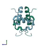 PDB entry 1qtg coloured by chain, side view.