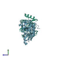 PDB entry 1qth coloured by chain, side view.