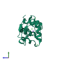 PDB entry 1qtk coloured by chain, side view.