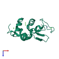 PDB entry 1qtk coloured by chain, top view.