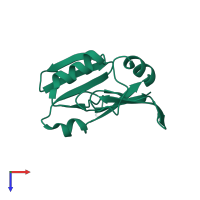 PDB entry 1qto coloured by chain, top view.