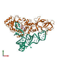 PDB entry 1qtq coloured by chain, front view.