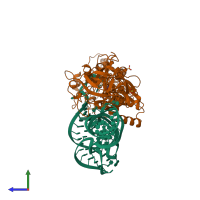 PDB entry 1qtq coloured by chain, side view.