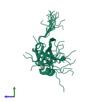 PDB entry 1qtt coloured by chain, ensemble of 20 models, side view.