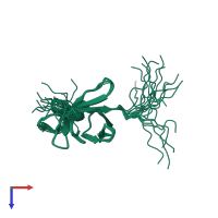 PDB entry 1qtt coloured by chain, ensemble of 20 models, top view.