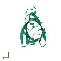 PDB entry 1qtu coloured by chain, side view.