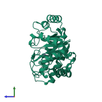 PDB entry 1qtw coloured by chain, side view.
