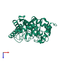 PDB entry 1qtw coloured by chain, top view.