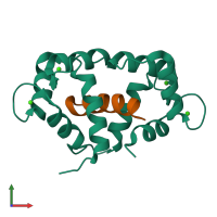 PDB entry 1qtx coloured by chain, front view.