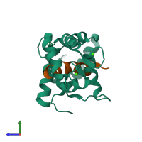 PDB entry 1qtx coloured by chain, side view.