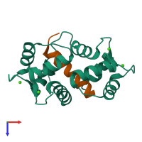 PDB entry 1qtx coloured by chain, top view.