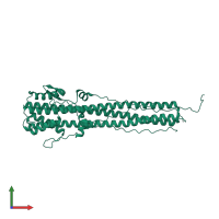 Homo trimeric assembly 1 of PDB entry 1qu1 coloured by chemically distinct molecules, front view.