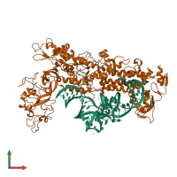 PDB entry 1qu2 coloured by chain, front view.